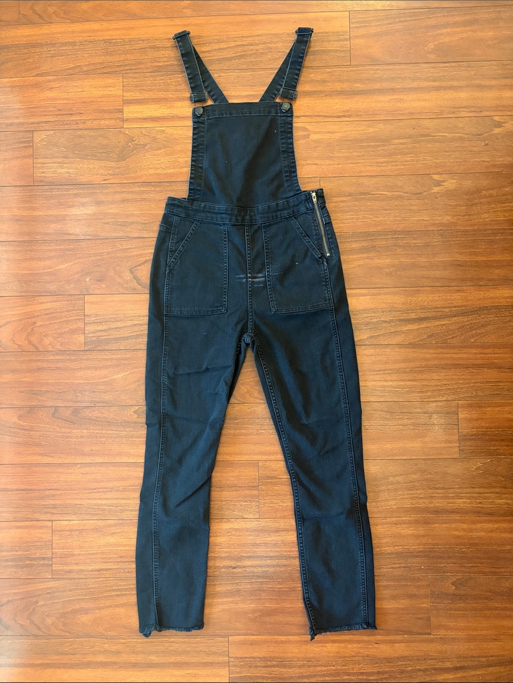 Madewell Black Denim Overall Jumpsuit with Front Patch Pockets - Damaged